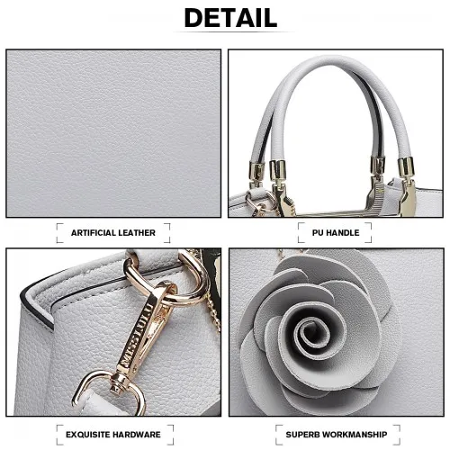 LG1847 - MISS LULU PU LEATHER ROSE HANGING ORNAMENT HANDBAG - GREY sold by Beagle Boutique product image thumbnail 4