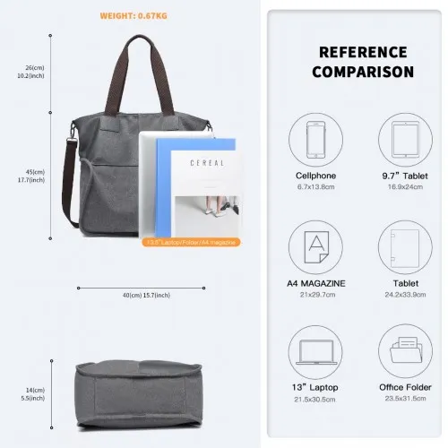 EH2221 - Kono Paneled Contrast Large Capacity Canvas Shoulder Bag - Grey sold by Beagle Boutique product image thumbnail 4