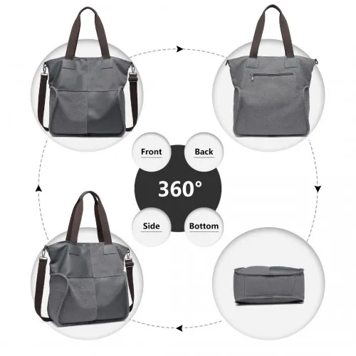 EH2221 - Kono Paneled Contrast Large Capacity Canvas Shoulder Bag - Grey sold by Beagle Boutique product image thumbnail 3
