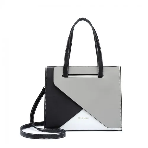 LB2008 - Miss Lulu Contrast Panel Shoulder Bag - Grey sold by Beagle Boutique product image thumbnail 2