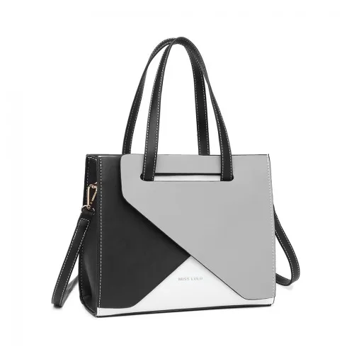 LB2008 - Miss Lulu Contrast Panel Shoulder Bag - Grey sold by Beagle Boutique