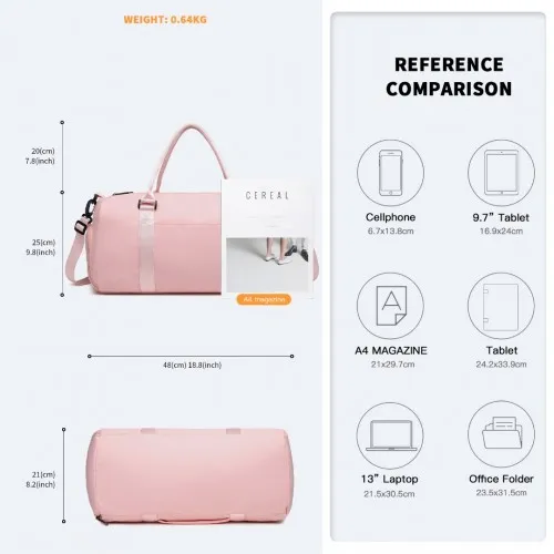 EA2213 - Kono Multi Waterproof Gym bag Carry On Weekend Bag - Pink sold by Beagle Boutique product image thumbnail 4