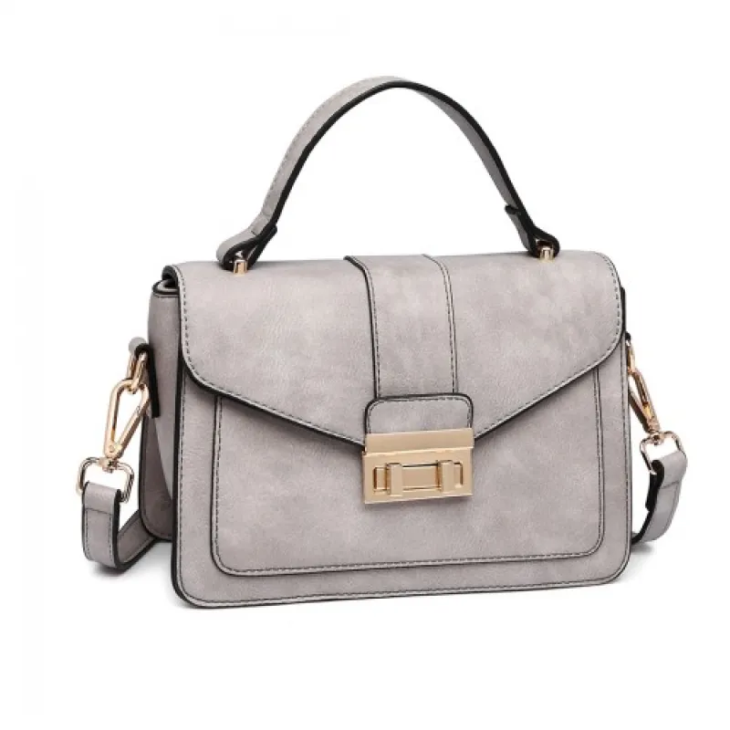 LB2033 - Miss Lulu Leather Look Midi Handbag - Grey sold by Beagle Boutique