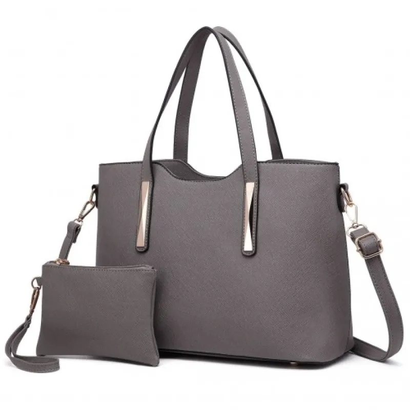 S1719 - Miss Lulu Pu Leather Handbag &amp; Purse - Grey sold by Beagle Boutique