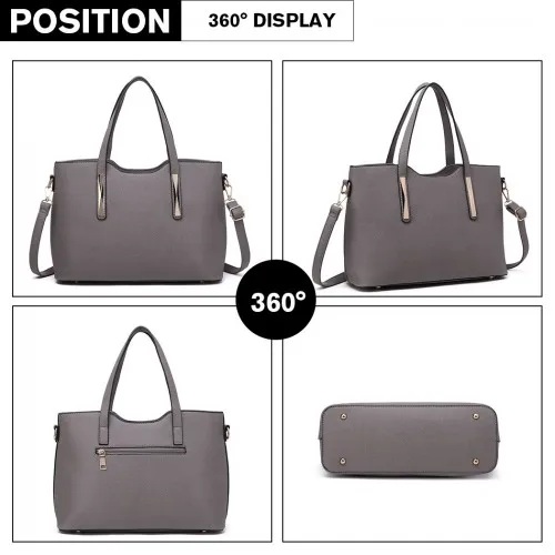 S1719 - Miss Lulu Pu Leather Handbag & Purse - Grey sold by Beagle Boutique product image thumbnail 3