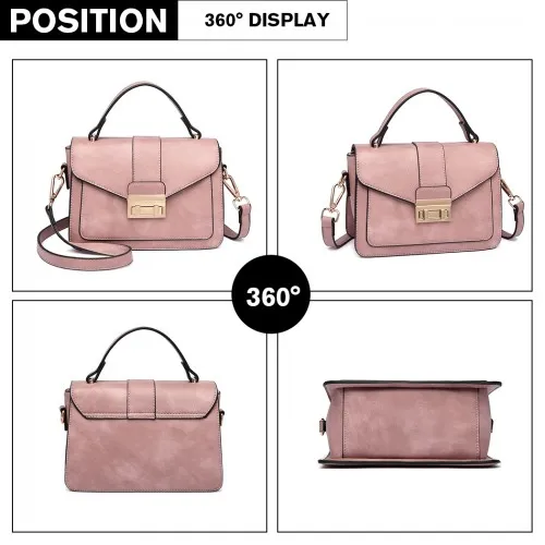 LB2033 - Miss Lulu Leather Look Midi Handbag - Pink sold by Beagle Boutique product image thumbnail 3