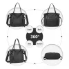 EH2220 - Kono Large Capacity Canvas And Leather Fusion Shoulder Tote Bag - Black sold by Beagle Boutique