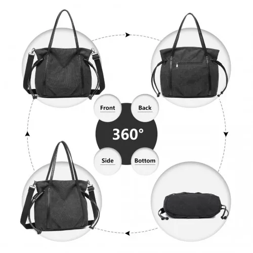 EH2220 - Kono Large Capacity Canvas And Leather Fusion Shoulder Tote Bag - Black sold by Beagle Boutique product image thumbnail 3