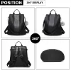 LG1903 - Miss Lulu Two Way Backpack Shoulder Bag with Pom Pom Pendant - Black sold by Beagle Boutique