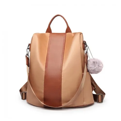 LG1903 - Miss Lulu Two Way Backpack Shoulder Bag with Pom Pom Pendant - Brown sold by Beagle Boutique product image thumbnail 3