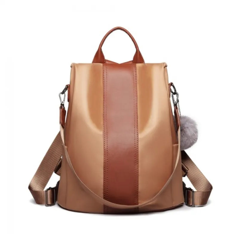 LG1903 - Miss Lulu Two Way Backpack Shoulder Bag with Pom Pom Pendant - Brown sold by Beagle Boutique