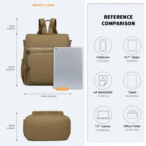 EH2107 - Kono Multi Way Anti-theft Waterproof Backpack Shoulder Bag - Khaki sold by Beagle Boutique product image thumbnail 4