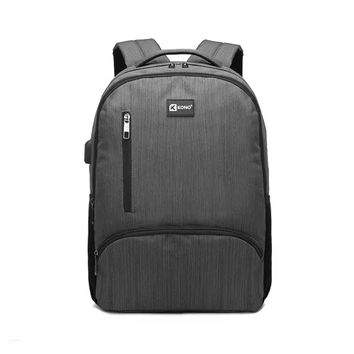 E1978 - Kono Multi Compartment Backpack with USB Connectivity - Grey sold by Beagle Boutique