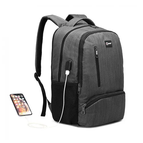 E1978 - Kono Multi Compartment Backpack with USB Connectivity - Grey sold by Beagle Boutique product image thumbnail 2