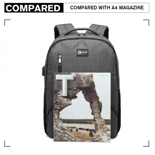 E1978 - Kono Multi Compartment Backpack with USB Connectivity - Grey sold by Beagle Boutique product image thumbnail 5