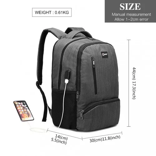 E1978 - Kono Multi Compartment Backpack with USB Connectivity - Grey sold by Beagle Boutique product image thumbnail 4