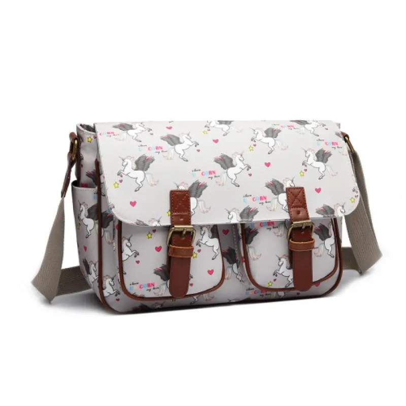 L1107 UN - Miss Lulu Matte Oilcloth Unicorn Satchel - Grey sold by Beagle Boutique