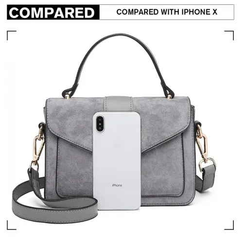 LB6872 - Miss Lulu Matte PU Leather Midi Handbag Cross Body Bag - Grey sold by Beagle Boutique product image thumbnail 5