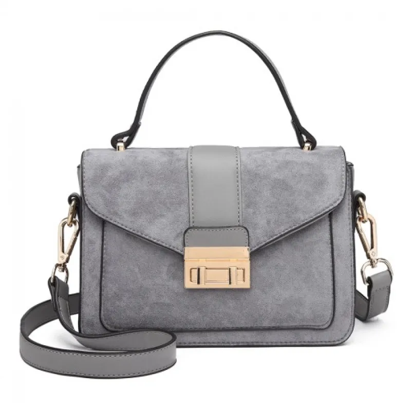 LB6872 - Miss Lulu Matte PU Leather Midi Handbag Cross Body Bag - Grey sold by Beagle Boutique