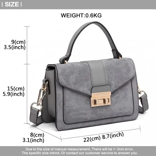 LB6872 - Miss Lulu Matte PU Leather Midi Handbag Cross Body Bag - Grey sold by Beagle Boutique product image thumbnail 4
