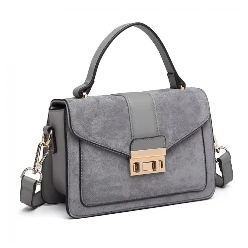LB6872 - Miss Lulu Matte PU Leather Midi Handbag Cross Body Bag - Grey sold by Beagle Boutique product image thumbnail 2