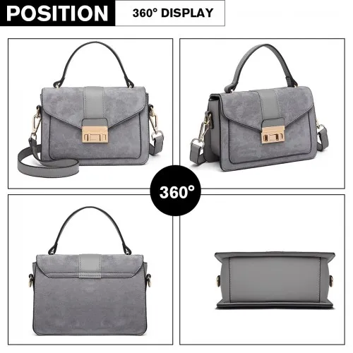 LB6872 - Miss Lulu Matte PU Leather Midi Handbag Cross Body Bag - Grey sold by Beagle Boutique product image thumbnail 3