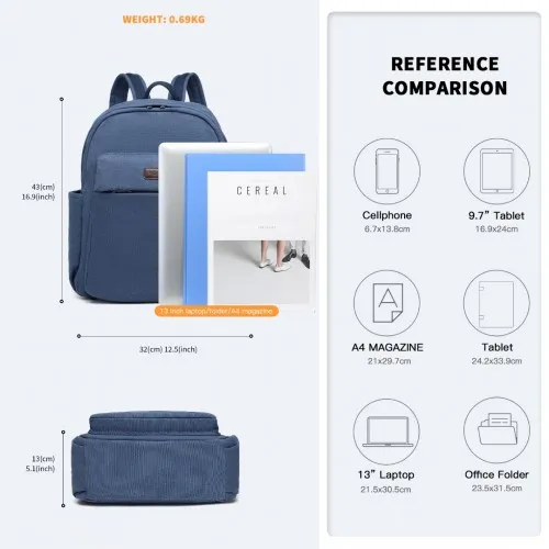 EB2234 - Kono Canvas Lightweight Casual School Backpack - Navy sold by Beagle Boutique product image thumbnail 4
