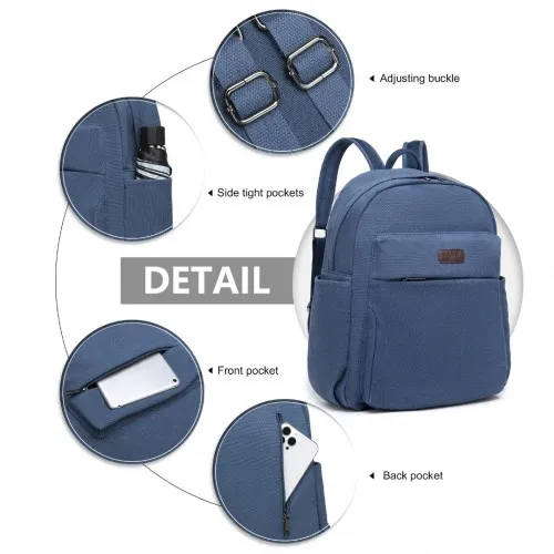 EB2234 - Kono Canvas Lightweight Casual School Backpack - Navy sold by Beagle Boutique product image thumbnail 5