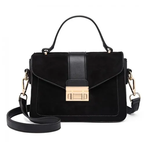 LB6872 - Miss Lulu Matte PU Leather Midi Handbag Cross Body Bag - Black sold by Beagle Boutique