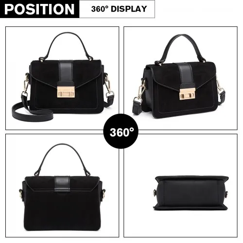 LB6872 - Miss Lulu Matte PU Leather Midi Handbag Cross Body Bag - Black sold by Beagle Boutique product image thumbnail 3