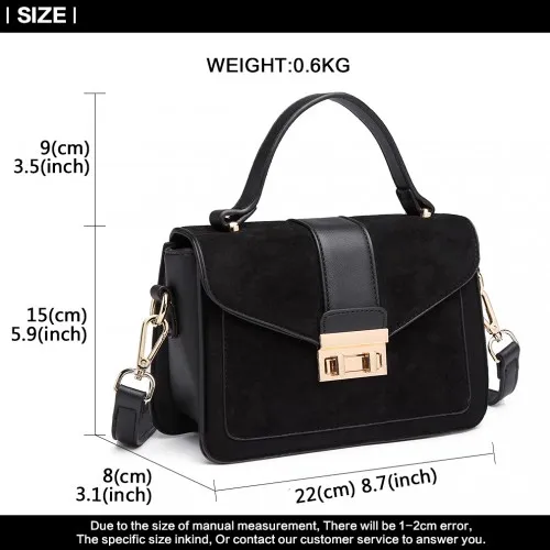 LB6872 - Miss Lulu Matte PU Leather Midi Handbag Cross Body Bag - Black sold by Beagle Boutique product image thumbnail 5