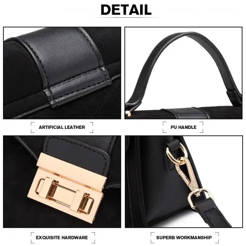 LB6872 - Miss Lulu Matte PU Leather Midi Handbag Cross Body Bag - Black sold by Beagle Boutique product image thumbnail 4