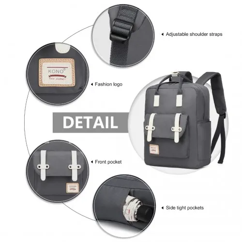 EB2211 - Kono Casual Daypack Lightweight Backpack Travel Bag - Grey sold by Beagle Boutique product image thumbnail 5