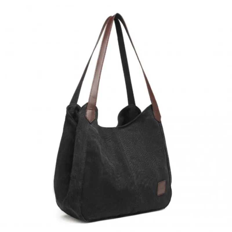 EB2040L - Kono Canvas Shoulder Tote Bag - Black sold by Beagle Boutique