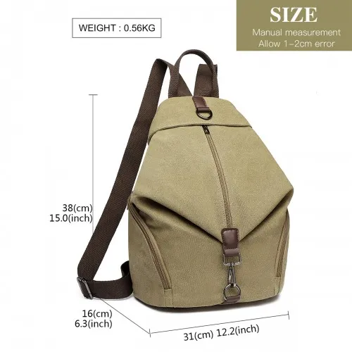 EB2044 - Kono Fashion Anti-Theft Canvas Backpack - Khaki sold by Beagle Boutique product image thumbnail 4
