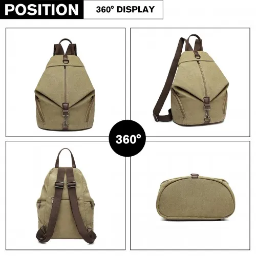 EB2044 - Kono Fashion Anti-Theft Canvas Backpack - Khaki sold by Beagle Boutique product image thumbnail 3