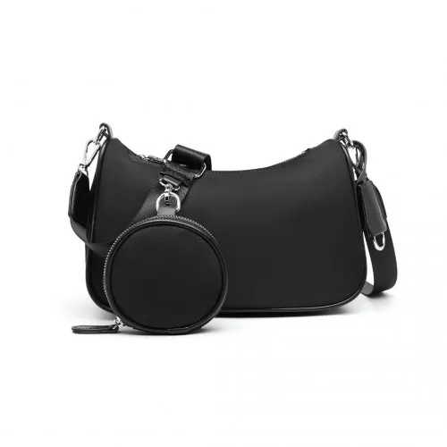 LB2060 - Miss Lulu Cross-Body Handbag with a Detachable Pouch - Black sold by Beagle Boutique product image thumbnail 2