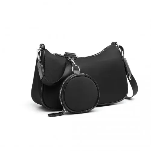 LB2060 - Miss Lulu Cross-Body Handbag with a Detachable Pouch - Black sold by Beagle Boutique