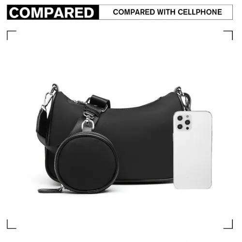 LB2060 - Miss Lulu Cross-Body Handbag with a Detachable Pouch - Black sold by Beagle Boutique product image thumbnail 5