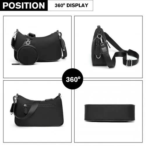 LB2060 - Miss Lulu Cross-Body Handbag with a Detachable Pouch - Black sold by Beagle Boutique product image thumbnail 3