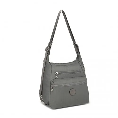 EH2063 - Kono Three Way Multipurpose Casual Shoulder Bag With Double Zippers - Grey sold by Beagle Boutique