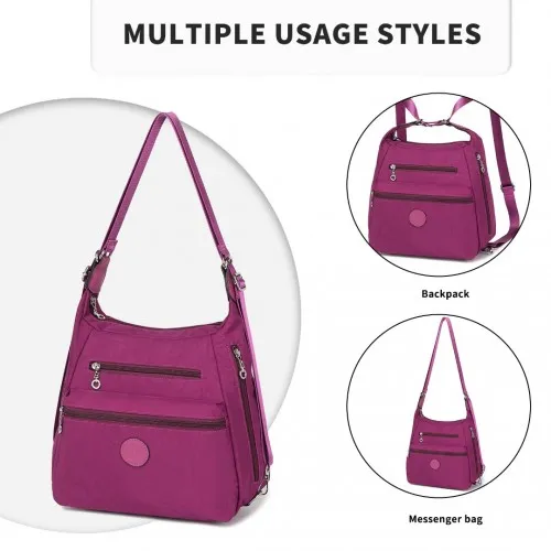 EH2063 - Kono Three Way Multipurpose Casual Shoulder Bag With Double Zippers - Purple sold by Beagle Boutique product image thumbnail 5