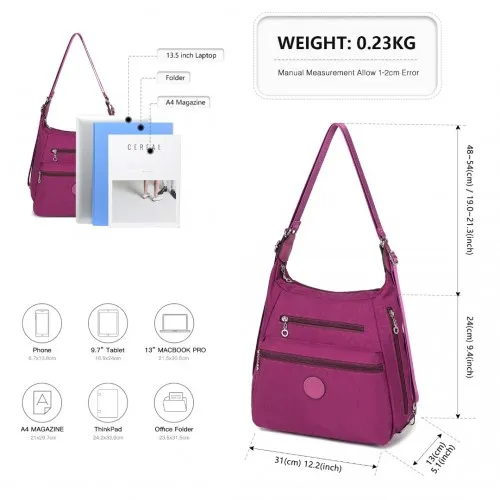 EH2063 - Kono Three Way Multipurpose Casual Shoulder Bag With Double Zippers - Purple sold by Beagle Boutique product image thumbnail 4