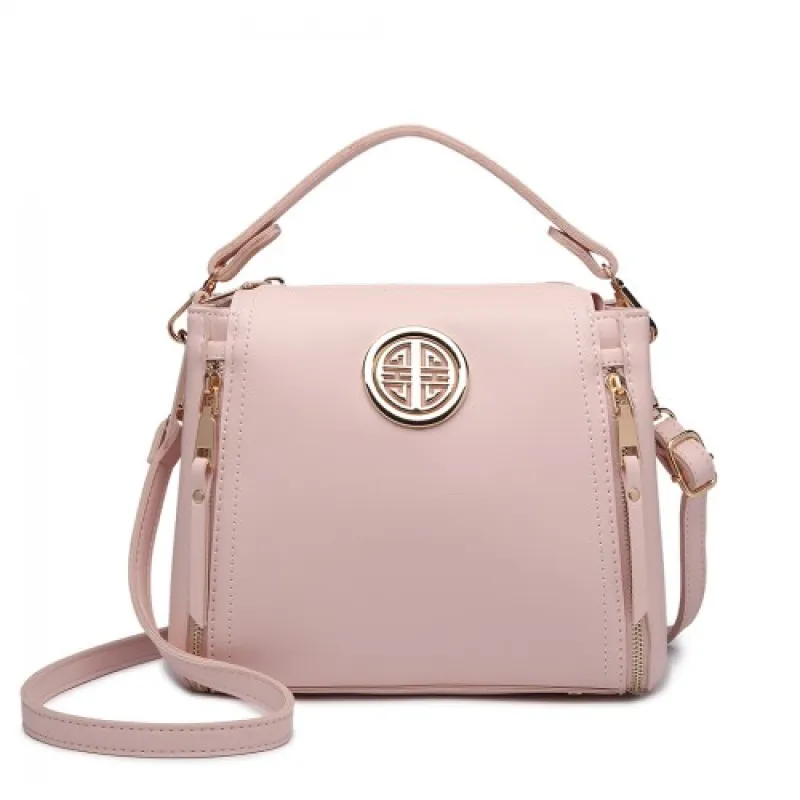 E1851 - Miss Lulu Leather Look Dual Zipped Handbag - Pink sold by Beagle Boutique