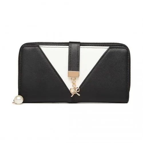 LP2216 - Miss Lulu Two Tone Women's Leather Look Clutch Purse - Black sold by Beagle Boutique