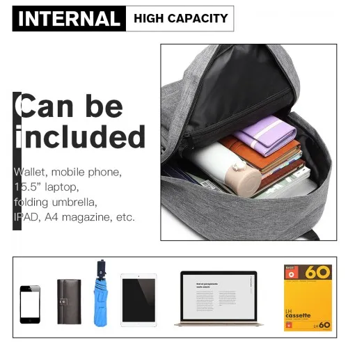 E1930 - Kono Durable Polyester Everyday Backpack With Sleek Design - Grey sold by Beagle Boutique product image thumbnail 5