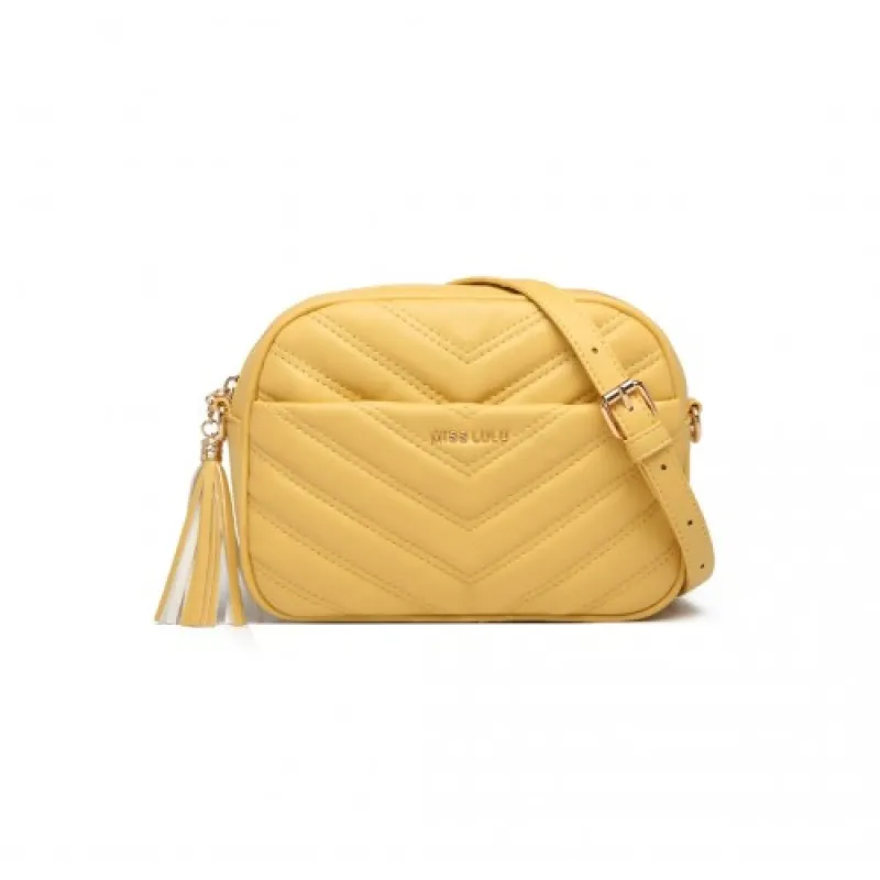 LA2119-1 - Miss LuLu Lightweight Quilted Leather Cross body Bag - Yellow sold by Beagle Boutique