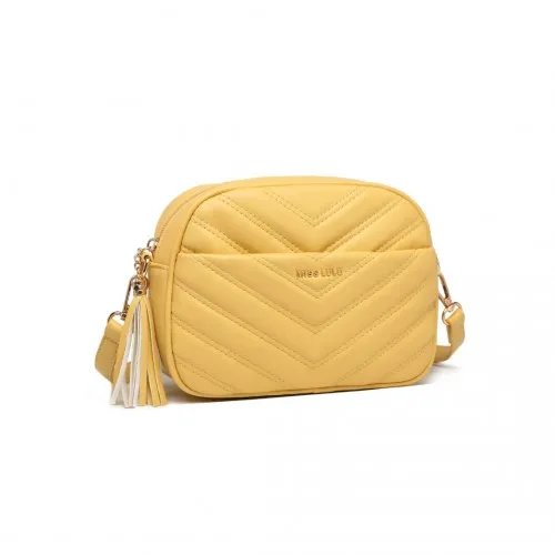 LA2119-1 - Miss LuLu Lightweight Quilted Leather Cross body Bag - Yellow sold by Beagle Boutique product image thumbnail 2