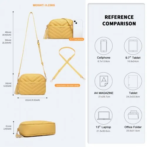 LA2119-1 - Miss LuLu Lightweight Quilted Leather Cross body Bag - Yellow sold by Beagle Boutique product image thumbnail 5