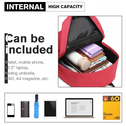 E1930 - Kono Durable Polyester Everyday Backpack With Sleek Design - Red sold by Beagle Boutique product image thumbnail 5